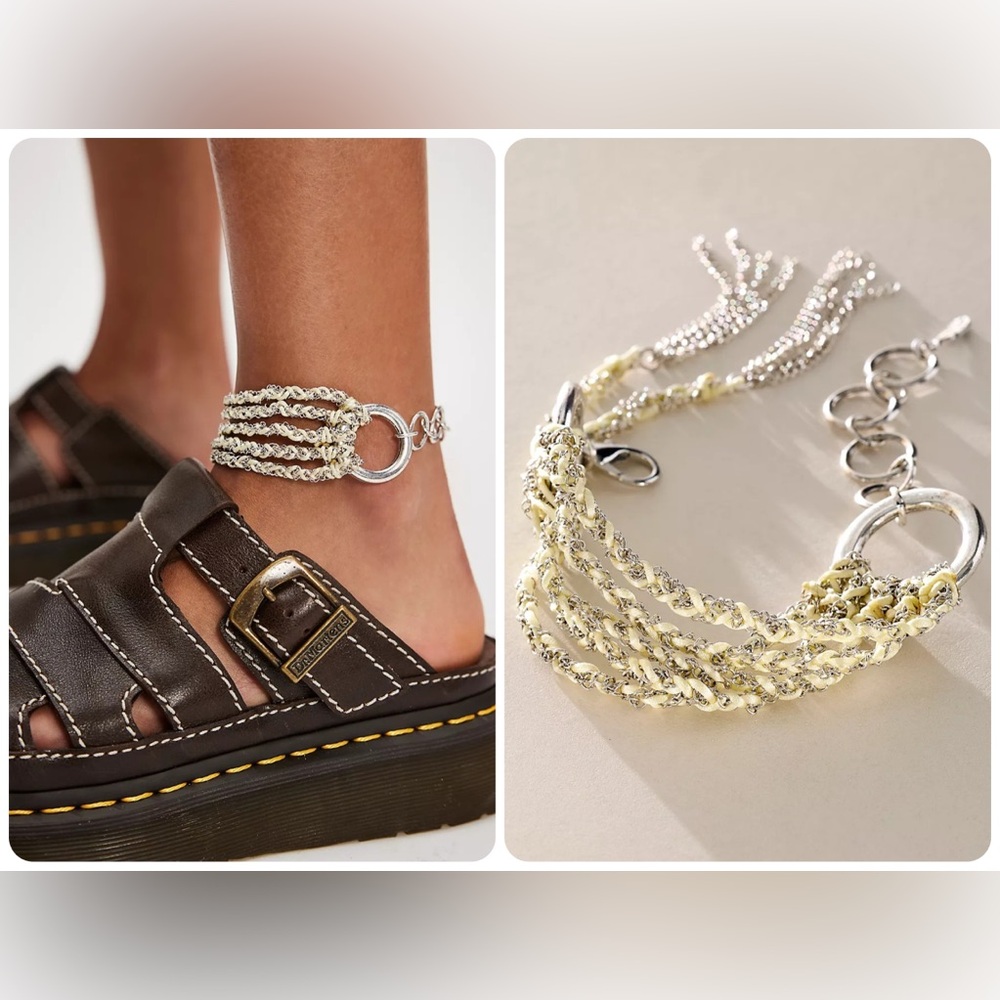 NWT Free People Acadia Anklet With Tassel - Cream & Silver